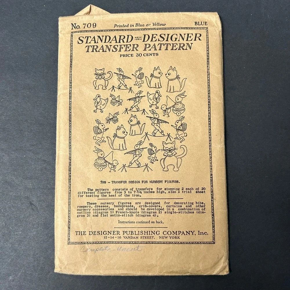 Vintage Standard Designer Transfer Pattern 709 Nursery Figures Uncut